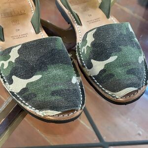 Mibo (40=39.5) Camouflage Canvas & Leather Espadrille Sandals